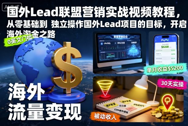 国外Lead联盟营销实战视频教程，从零基础到独立操作国外Lead项目的目标，开启海外淘金之路-幼小初高学社