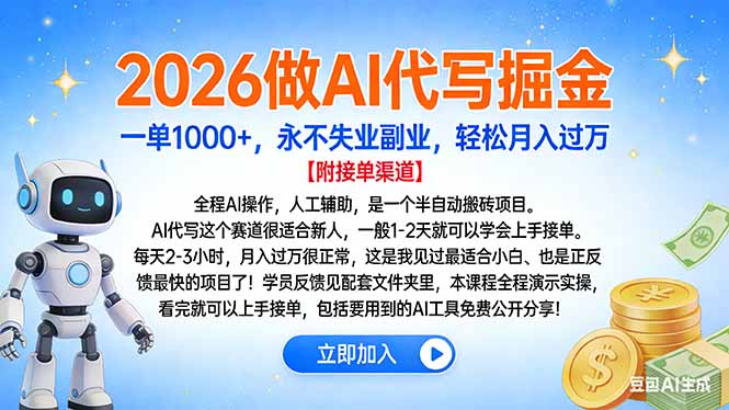 2026做AI代写掘金，一单1000+，永不失业副业，轻松月入过万-幼小初高学社