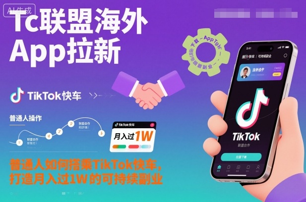 Tc联盟海外App拉新：普通人如何搭乘TikTok快车，打造月入过1W的可持续副业-幼小初高学社