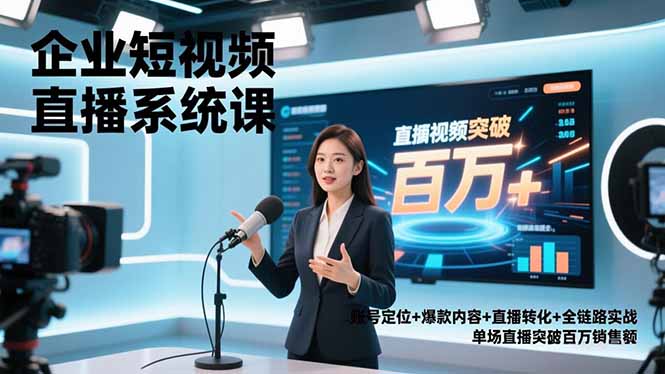 企业短视频直播系统课，账号定位+爆款内容+直播转化+全链路实战，单场直播突破百万销售额-幼小初高学社