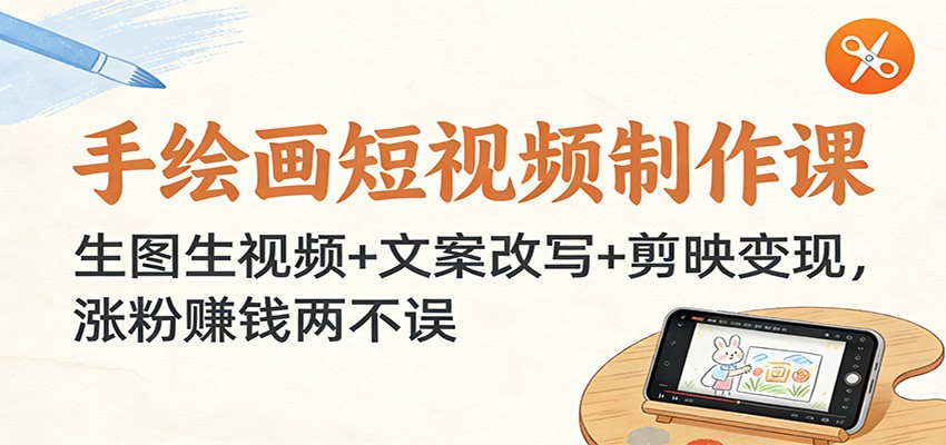 手绘画短视频制作课：生图生视频+文案改写+剪映变现，涨粉赚钱两不误-幼小初高学社