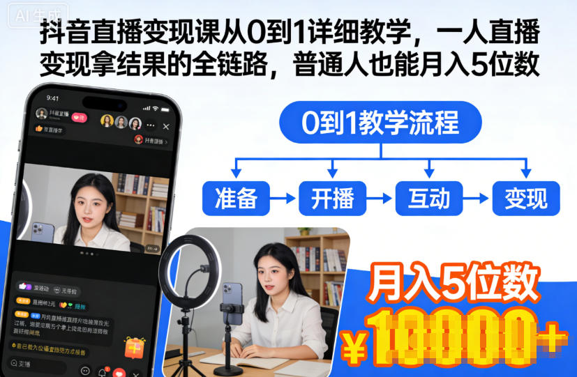 抖音直播变现课从0到1详细教学，一人直播变现拿结果的全链路，普通人也能月入5位数-幼小初高学社