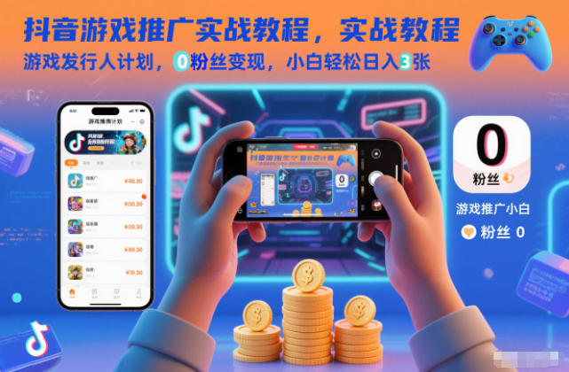 抖音游戏推广实战教程，游戏发行人计划，0粉丝变现，小白轻松日入3张-幼小初高学社