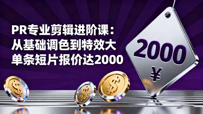 PR专业剪辑进阶课：从基础调色到特效大片的进阶技能，单条短片报价达2000-幼小初高学社