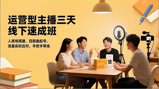 运营型主播三天线下班，人货场搭建,四部曲起号,流量实时应对，手把手带练-幼小初高学社