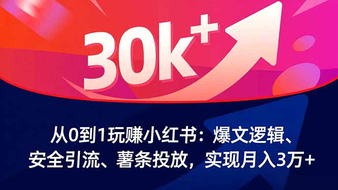 从0到1玩赚小红书：爆文逻辑、安全引流、薯条投放，实现月入3万+-幼小初高学社