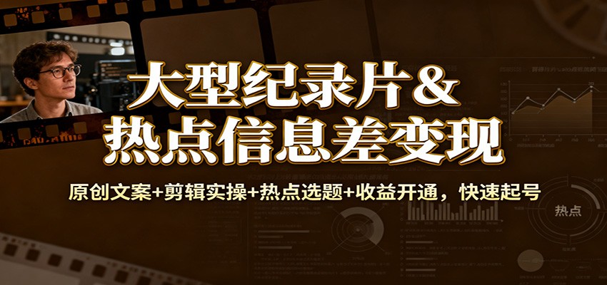 大型纪录片&热点信息差变现：原创文案+剪辑实操+热点选题+收益开通，快速起号-幼小初高学社