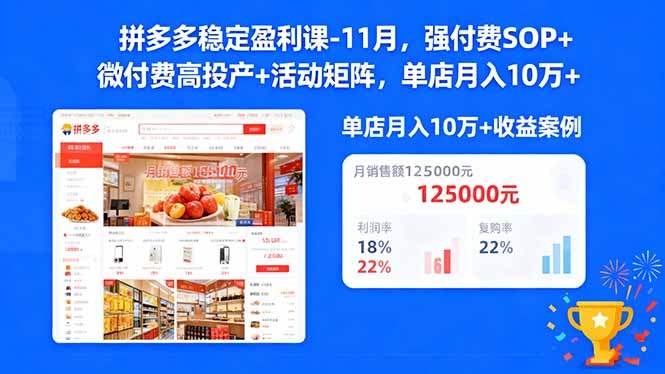 拼多多稳定盈利课-11月，强付费SOP+微付费高投产+活动矩阵，单店月入10w+-幼小初高学社