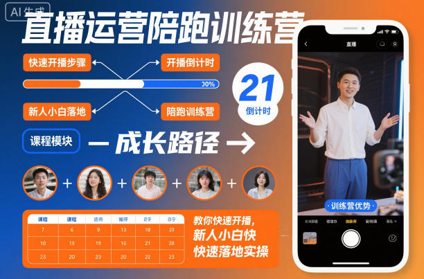 直播运营陪跑训练营，教你快速开播，新人小白快速落地实操-幼小初高学社