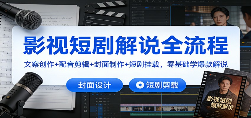 影视短剧解说全流程：文案创作+配音剪辑+封面制作+短剧挂载，零基础学爆款解说-幼小初高学社