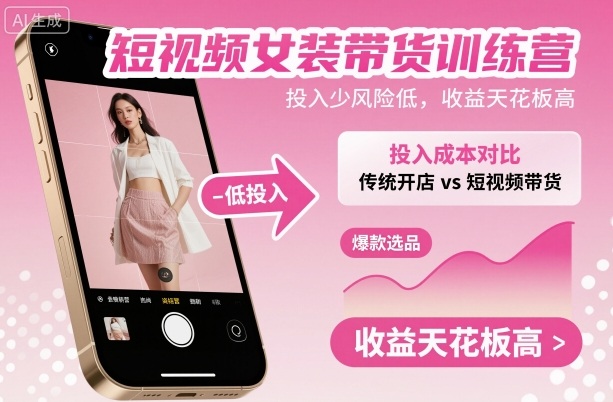 短视频女装带货训练营，投入少风险低，收益天花板高-幼小初高学社