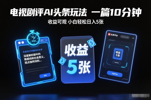 电视剧评AI头条玩法，一篇10分钟，收益可观，小白轻松日入5张+【独家】-幼小初高学社