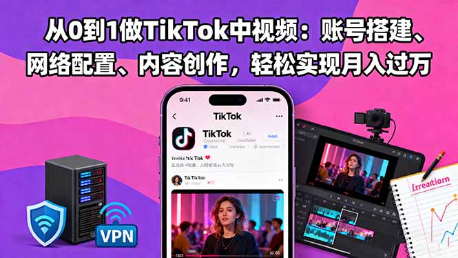 从0到1做TikTok中视频：账号搭建、网络配置、内容创作，轻松实现月入过万-幼小初高学社