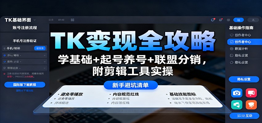 TK变现全攻略：学基础+起号养号+联盟分销，附剪辑工具实操-幼小初高学社