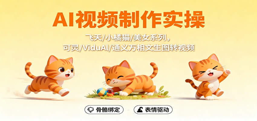 AI视频制作实操，飞天/小橘猫/美女系列，可灵/ViduAl/通义万相文生图转视频-幼小初高学社