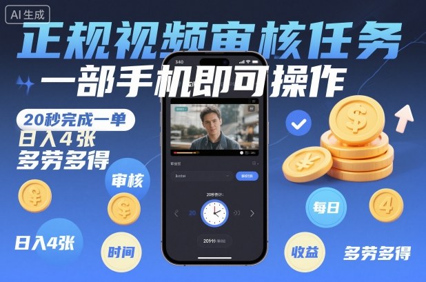 正规视频审核任务，一部手机即可操作，20秒完成一单，日入4张，多劳多得【揭秘】-幼小初高学社