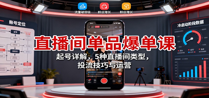 直播间单品爆单课：起号详解，5种直播间类型，投流技巧与运营-幼小初高学社