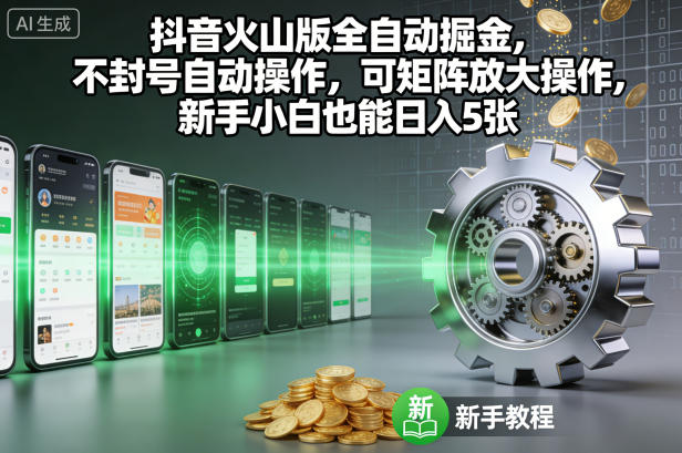 抖音火山版全自动掘金，不封号自动操作，可矩阵放大操作，新手小白也能日入5张【揭秘】-幼小初高学社