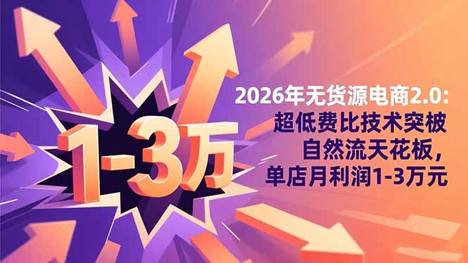 2026年无货源电商2.0：超低费比技术突破自然流天花板，单店月利润1-3万元-幼小初高学社