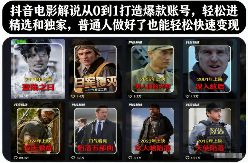 抖音电影解说从0到1打造爆款账号，轻松进精选和独家，普通人做好了也能轻松快速变现-幼小初高学社