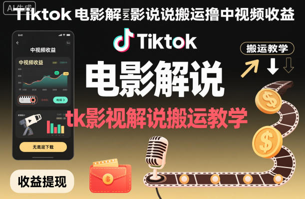 Tiktok电影解说搬运撸中视频收益，tk影视解说搬运教学-幼小初高学社