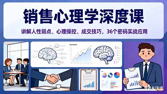 销售心理学深度课，讲解人性弱点、心理操控、成交技巧，36个密码实战应用-幼小初高学社