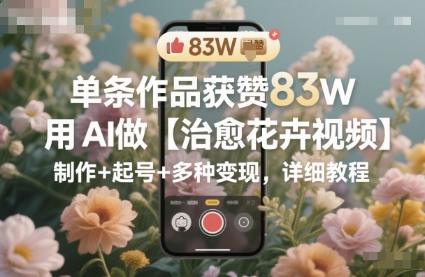 单条作品获赞83W，用AI做【治愈花卉视频】，制作+起号+多种变现，详细教程-幼小初高学社