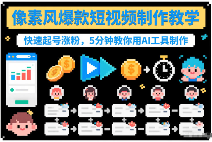 像素风爆款短视频制作教学，快速起号涨粉，5分钟教你用AI工具制作-幼小初高学社