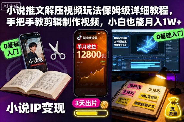 小说推文解压视频玩法保姆级详细教程，手把手教剪辑制作视频，小白也能月入1W+-幼小初高学社