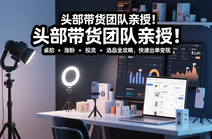 头部带货团队亲授！专业短视频实拍带货课：桌拍+涨粉+投流+选品全攻略，快速出单变现，月入2w+-幼小初高学社