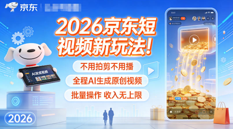 2026京东短视频新玩法！不用拍剪不用播，全程AI生成原创视频，批量操作收入无上限-幼小初高学社