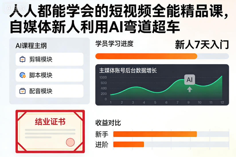 人人都能学会的短视频全能精品课，自媒体新人利用AI弯道超车-幼小初高学社